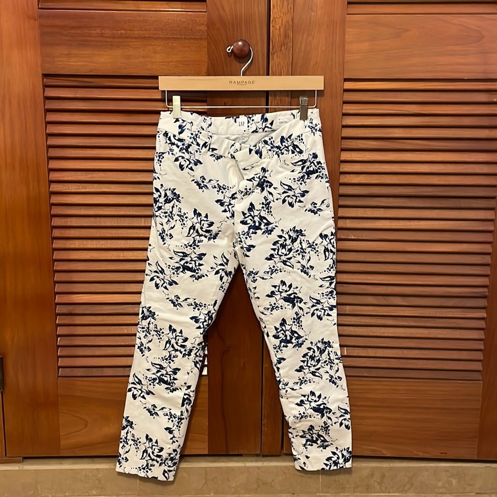 White and Blue Skinny Ankle Pants
